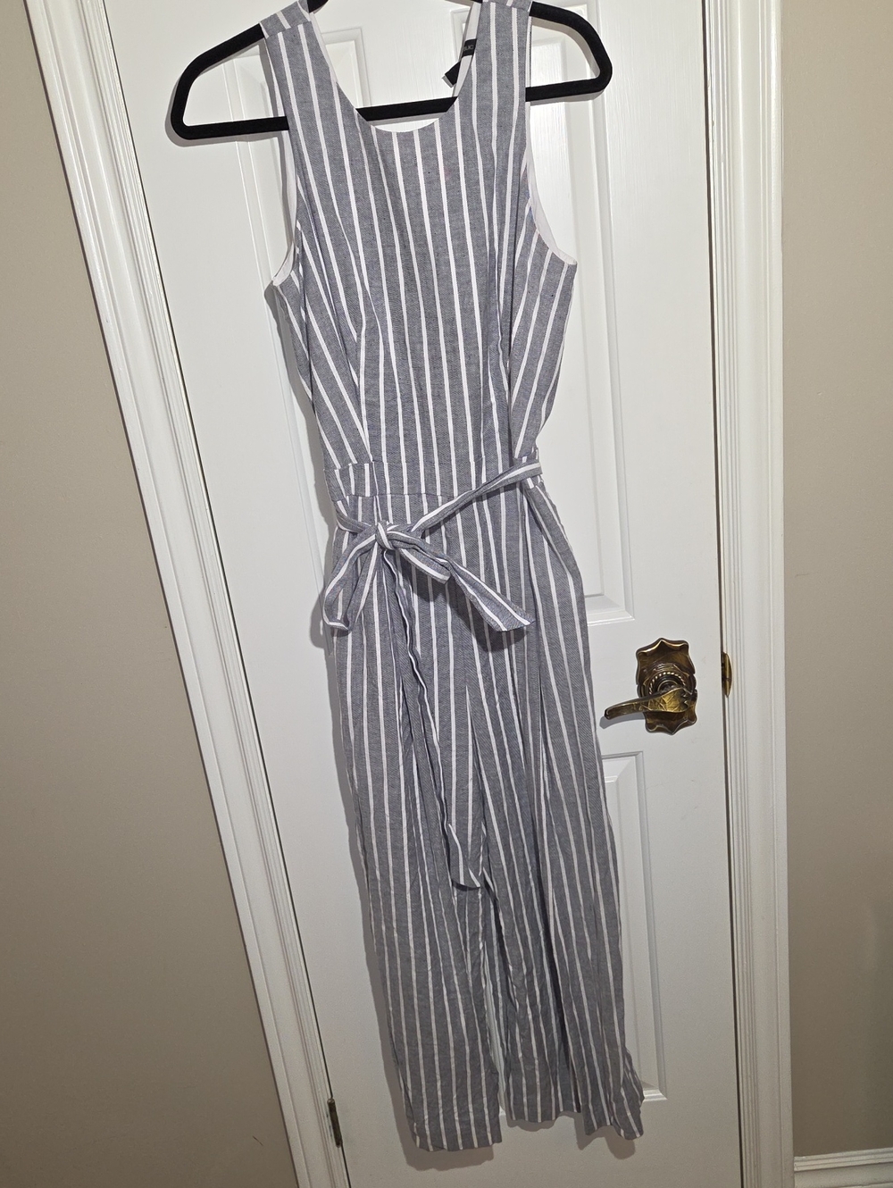 Banana Republic Navy and White Striped Sleeveless Tie-Waist Jumpsuit, 8 Tall